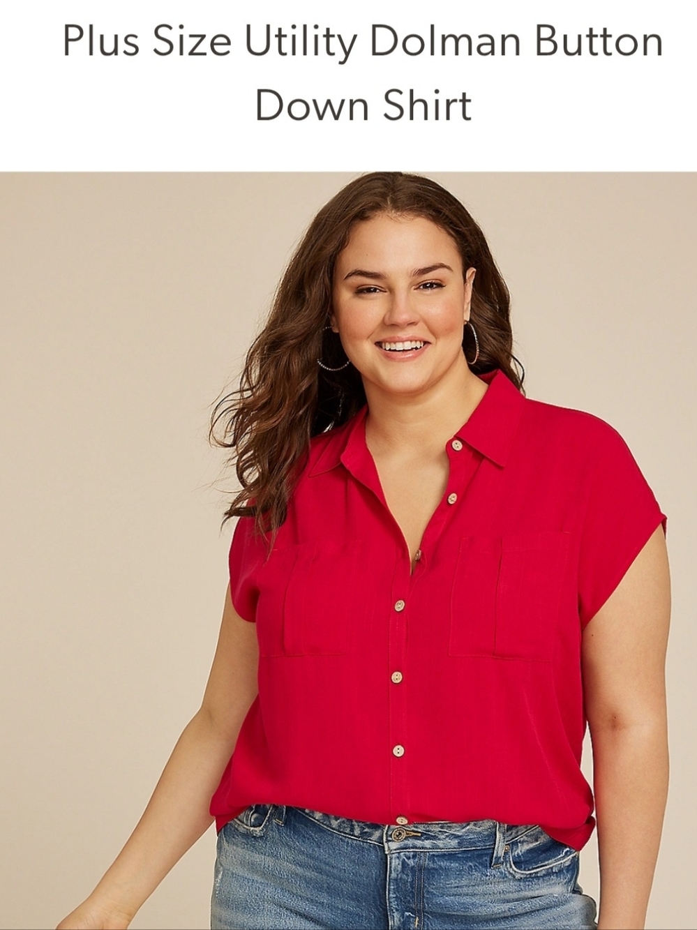 Maurices Plus Size Utility Dolman Button-Down Shirt - Bright Red